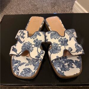 a new day Blue and White Patterned Mules